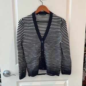 COS 100% Wool Navy White Stripe Knit Cardigan Size Small